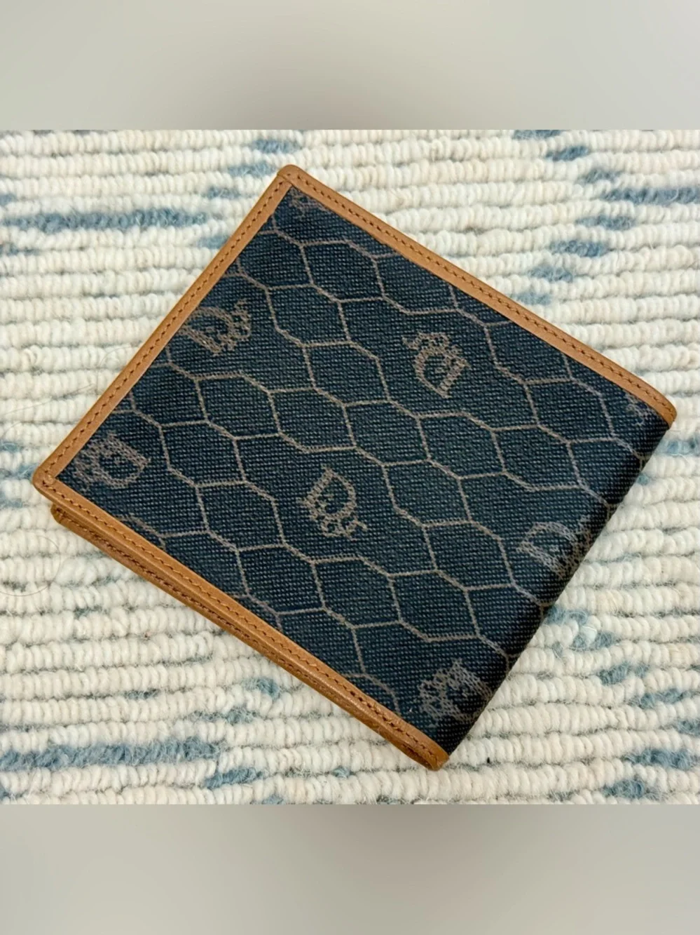 DIOR Vintage Unisex Icon Brown Honeycomb Monogram Canvas Leather Bifold Wallet